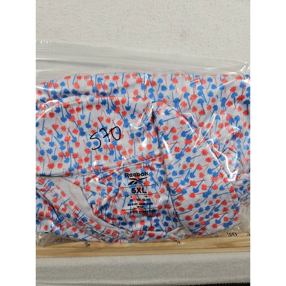 Reebok Speedwick Mens 5XL Polo Shirt Palm Tree Print Blue Orange DXGS25678 - Picture 9 of 9